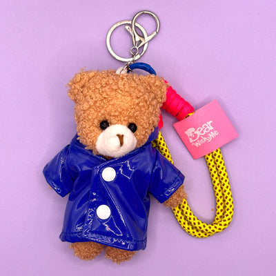 Summer Vacation Bear Keychain - Rain Coat Blue