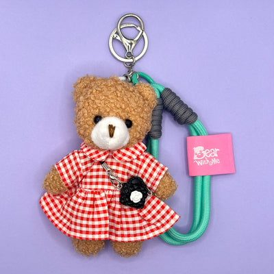 Spring Picnic Bear Keychain - Red Plaid
