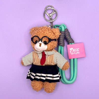 Back To School Bear Keychain - Knit Vest Girl