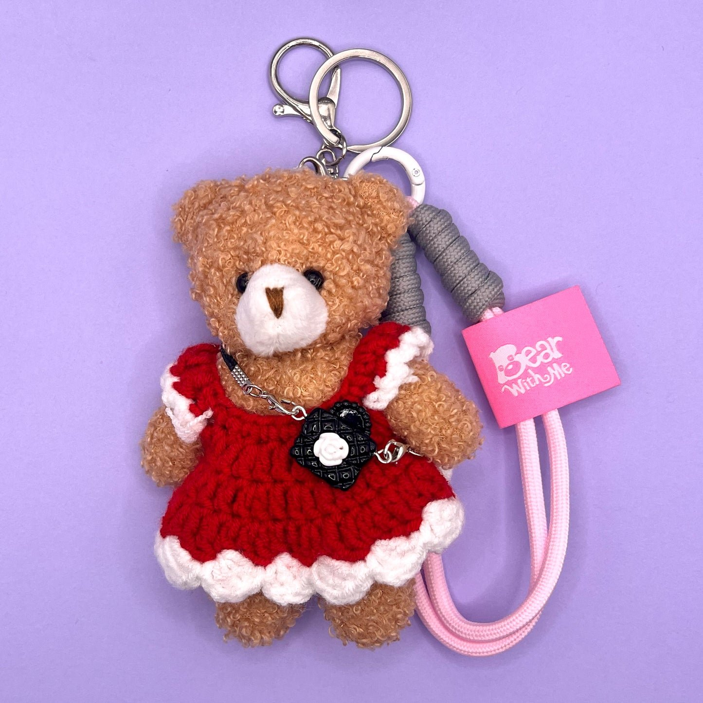 Sweater Weather Bear Keychain - Red Dress
