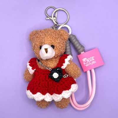Sweater Weather Bear Keychain - Red Dress