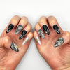 Handmade Press On Nail Tip - Black Marble Luxe