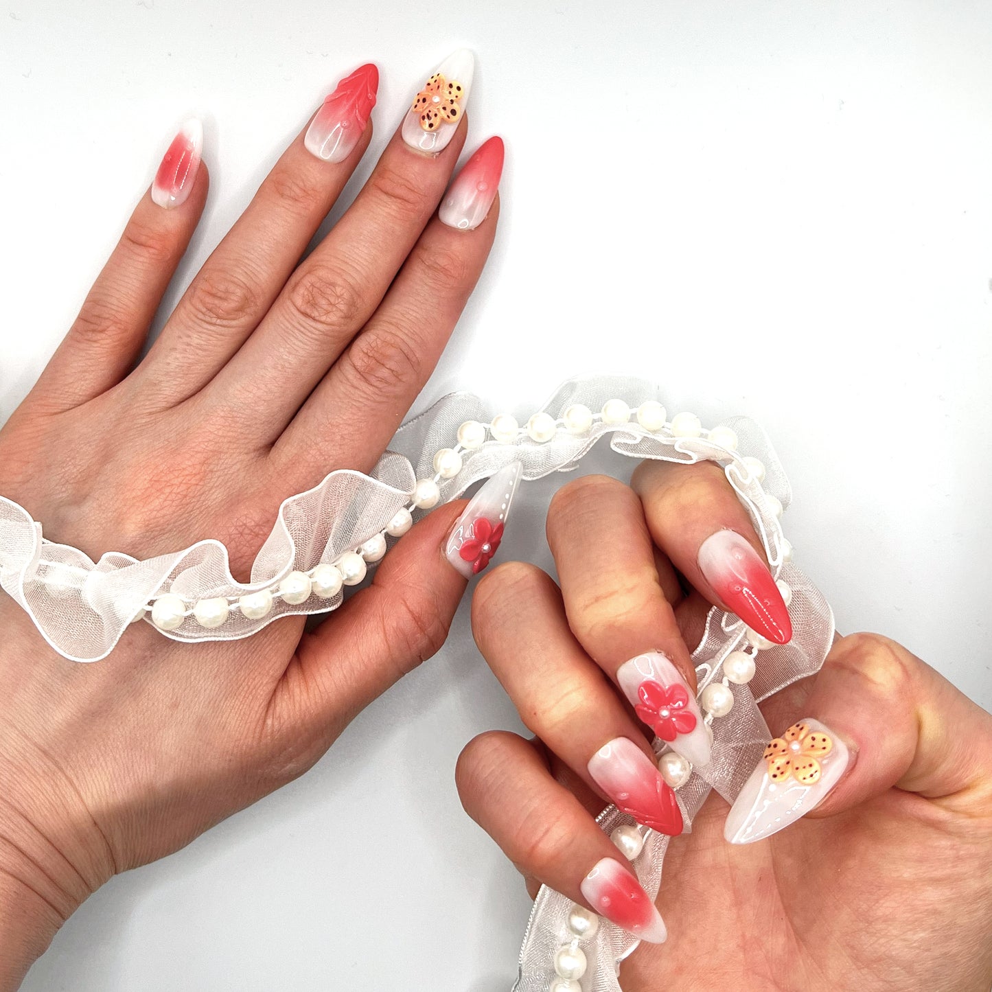 Handmade Press On Nail Tip - Blushing Flower
