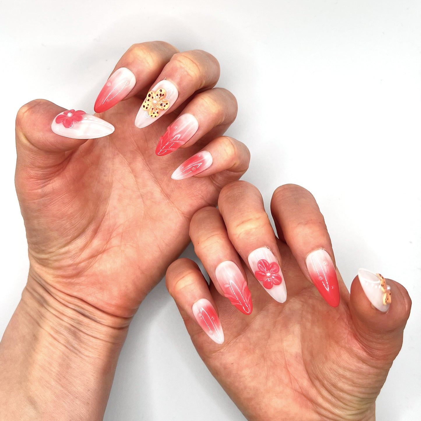 Handmade Press On Nail Tip - Blushing Flower