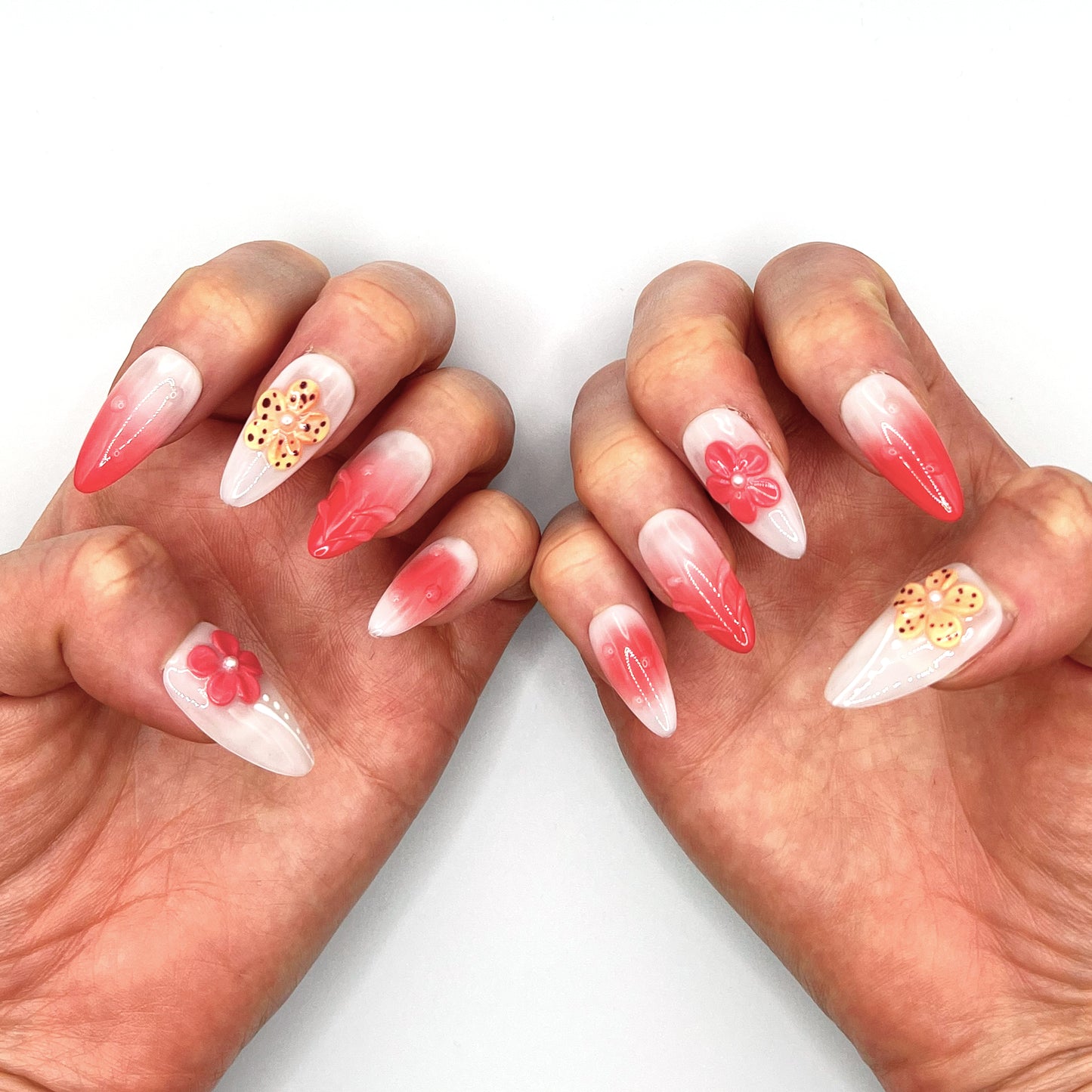 Handmade Press On Nail Tip - Blushing Flower