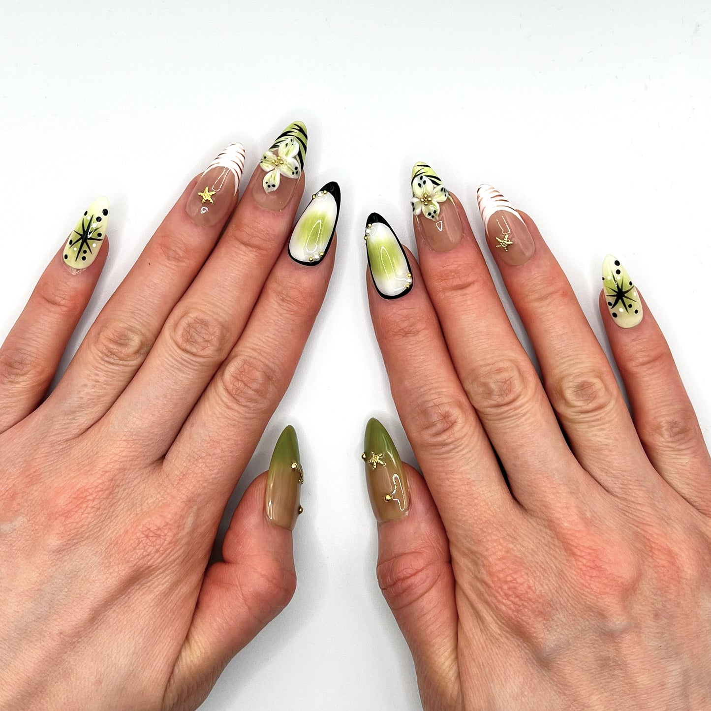 Handmade Press On Nail Tip - Botanical Breeze