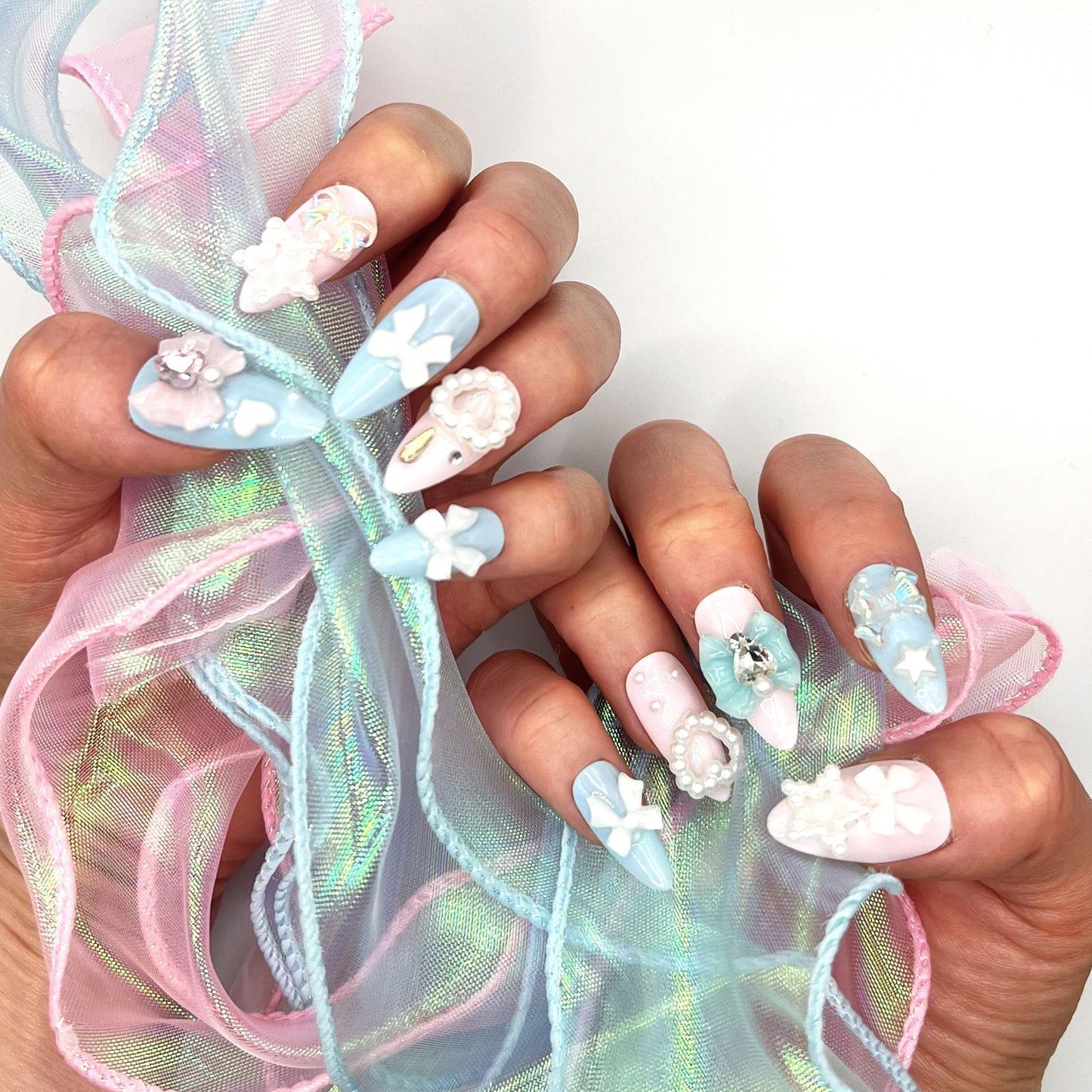 Handmade Press On Nail Tip - Bow Fantasy