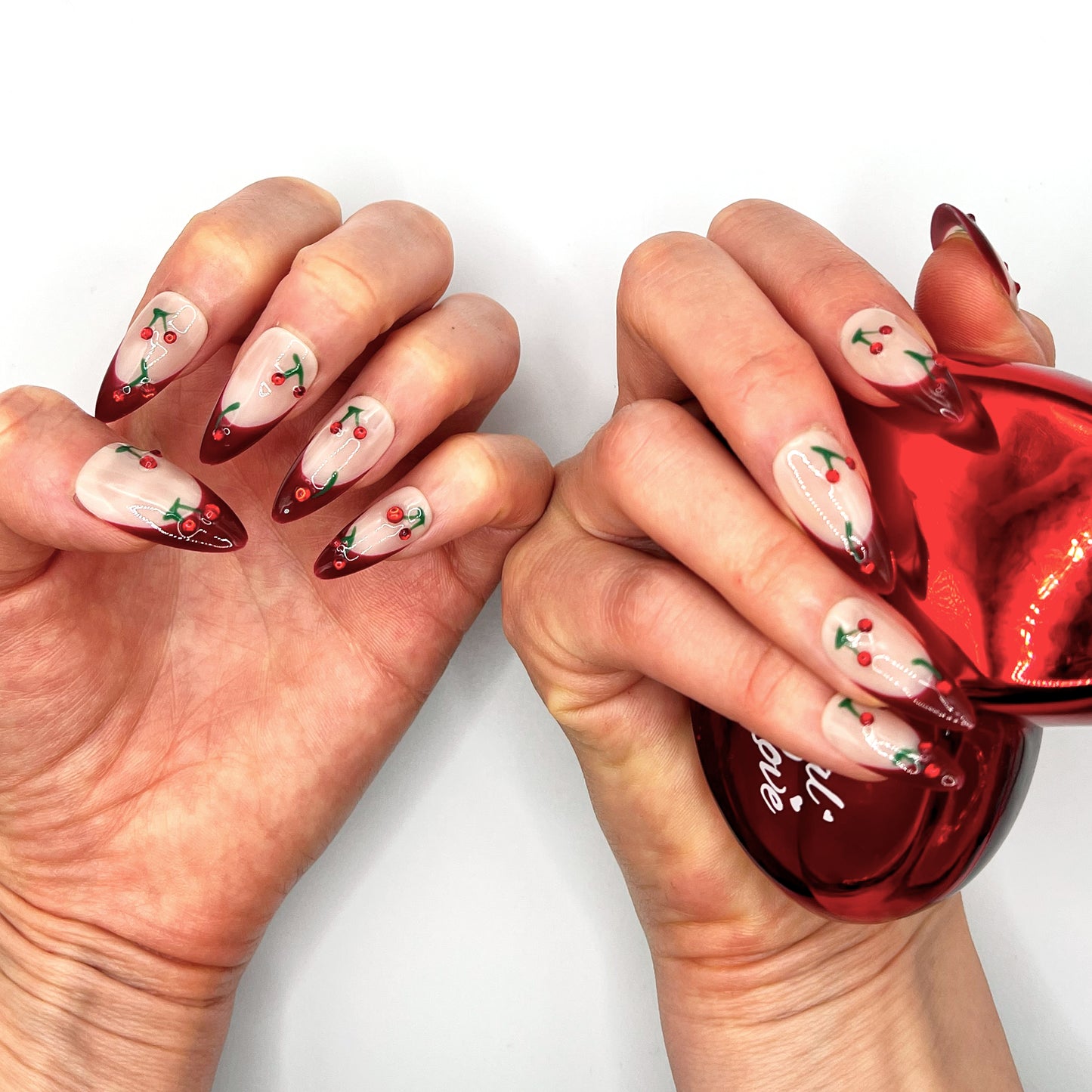 Handmade Press On Nail Tip - Cherries On Top