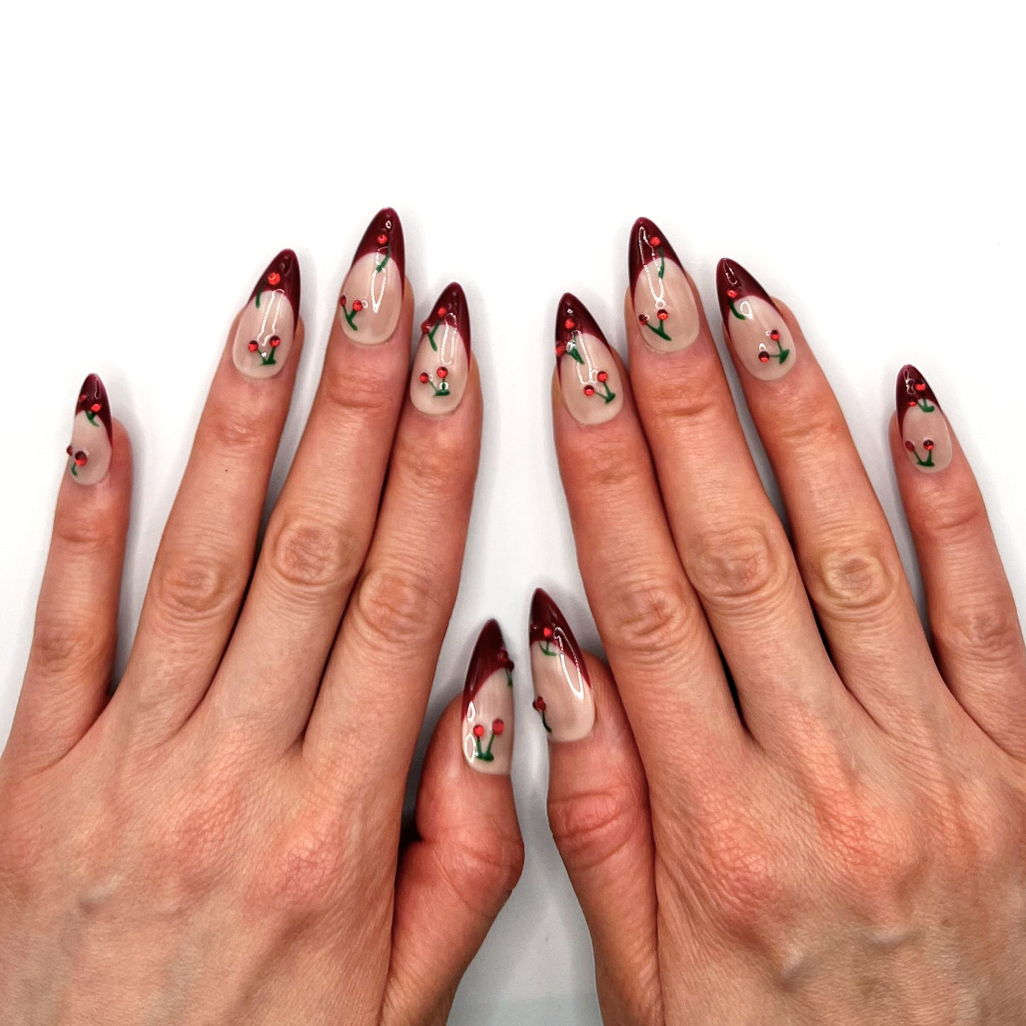 Handmade Press On Nail Tip - Cherries On Top
