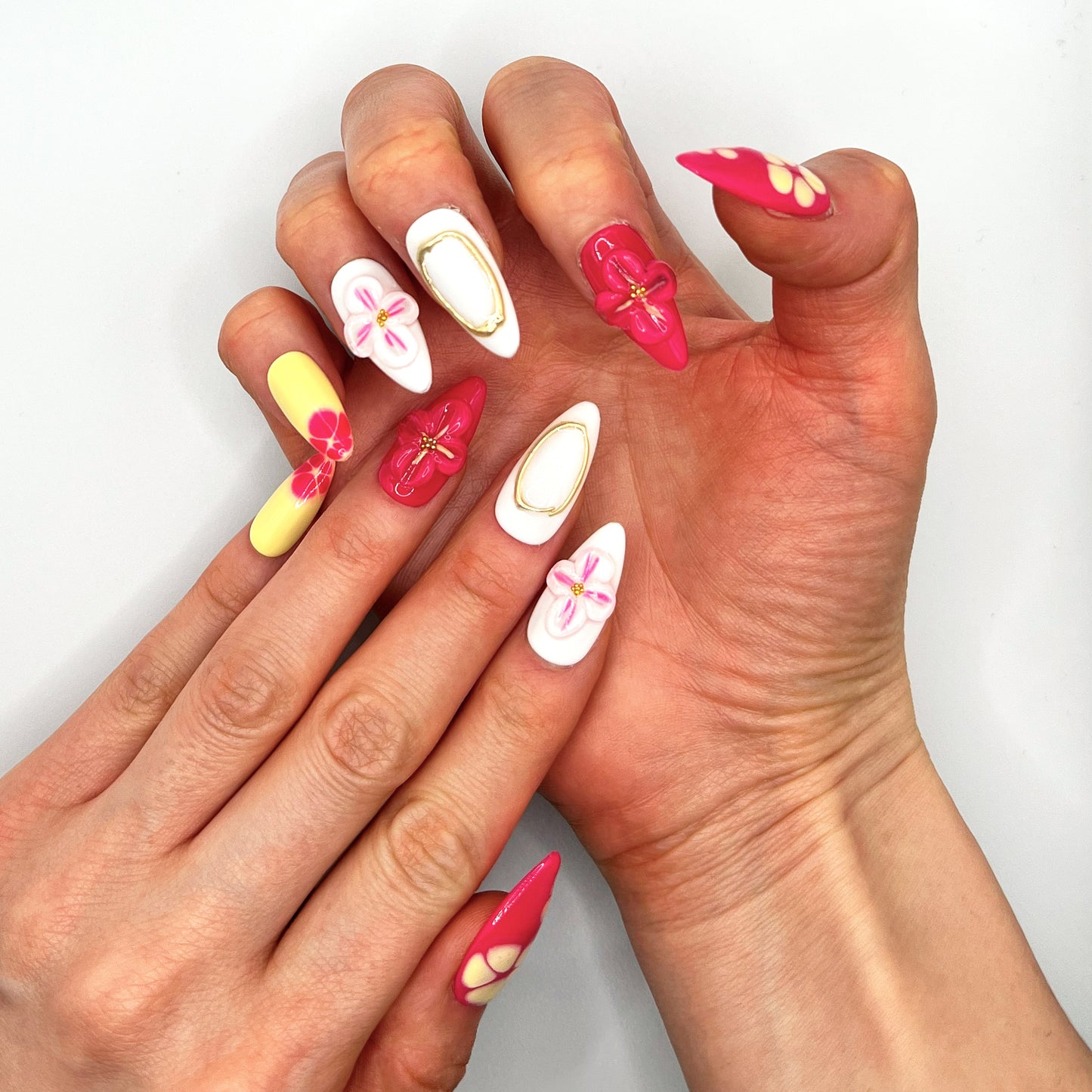 Handmade Press On Nail Tip - Cherry Blossom