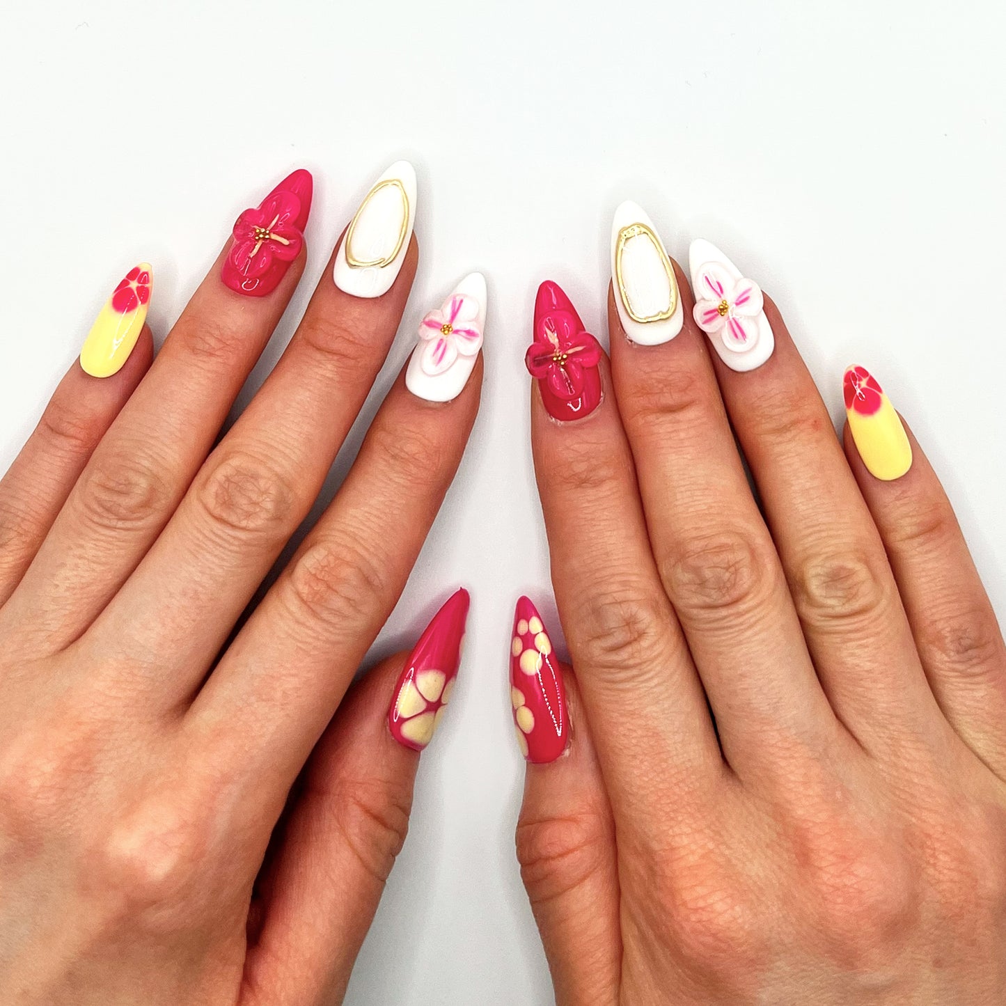 Handmade Press On Nail Tip - Cherry Blossom