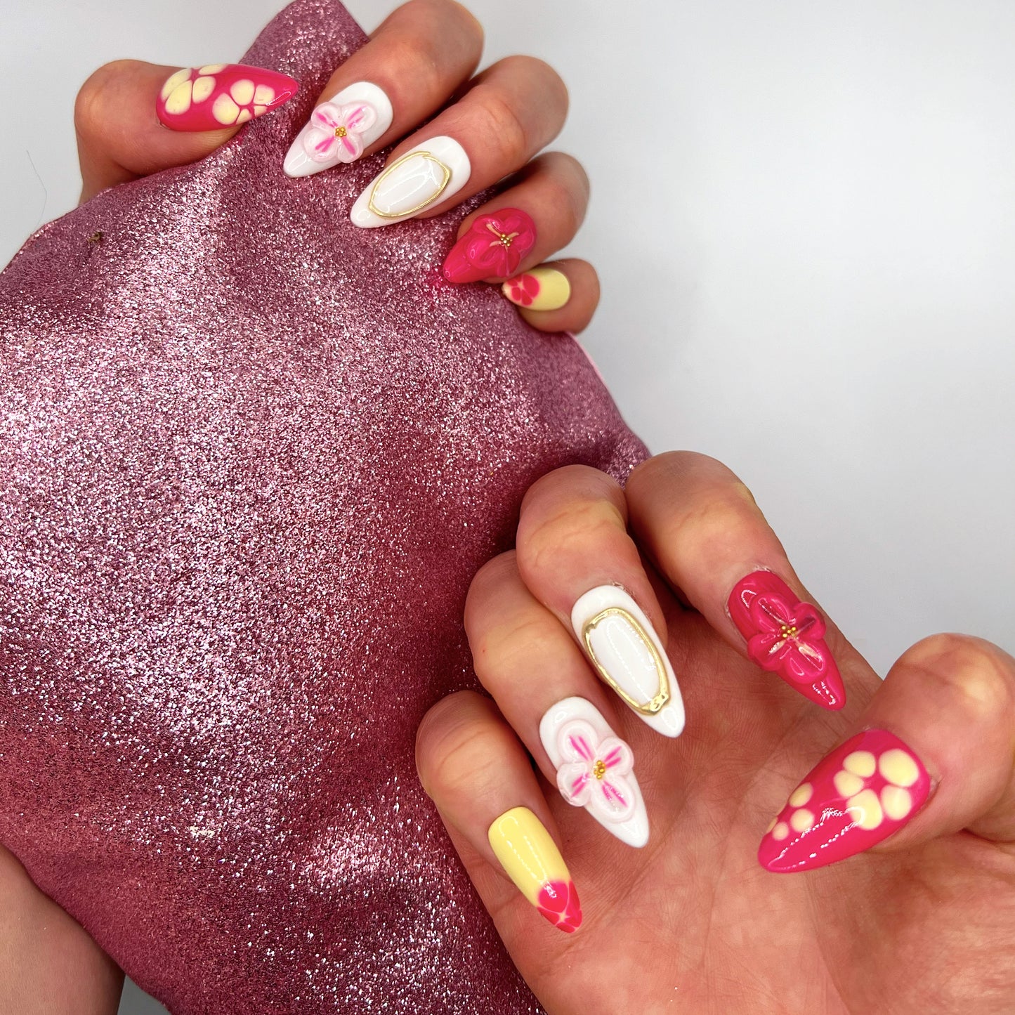 Handmade Press On Nail Tip - Cherry Blossom