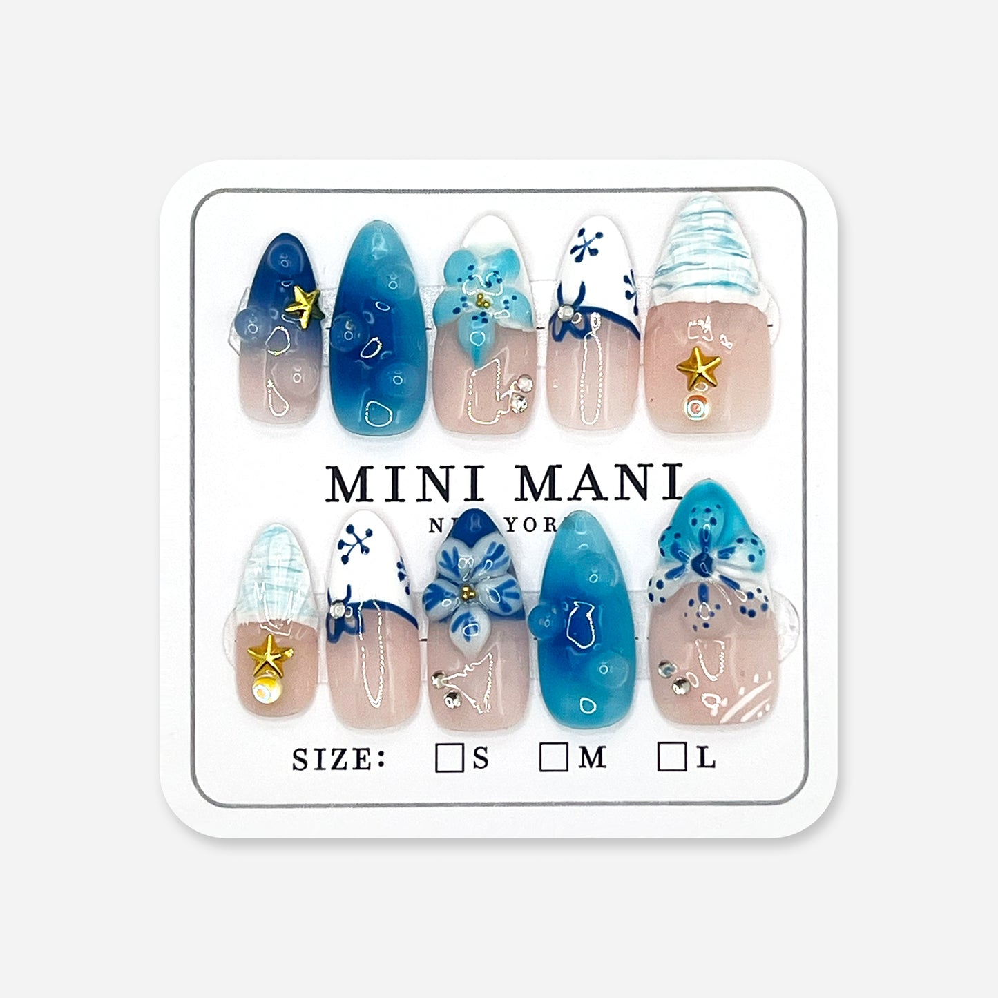 Handmade Press On Nail Tip - Ocean Bloom