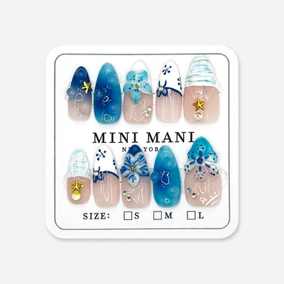 Handmade Press On Nail Tip - Ocean Bloom