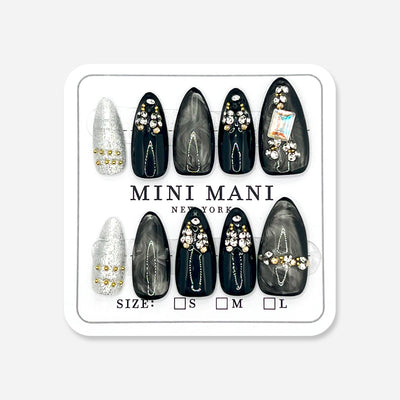 Handmade Press On Nail Tip - Black Marble Luxe