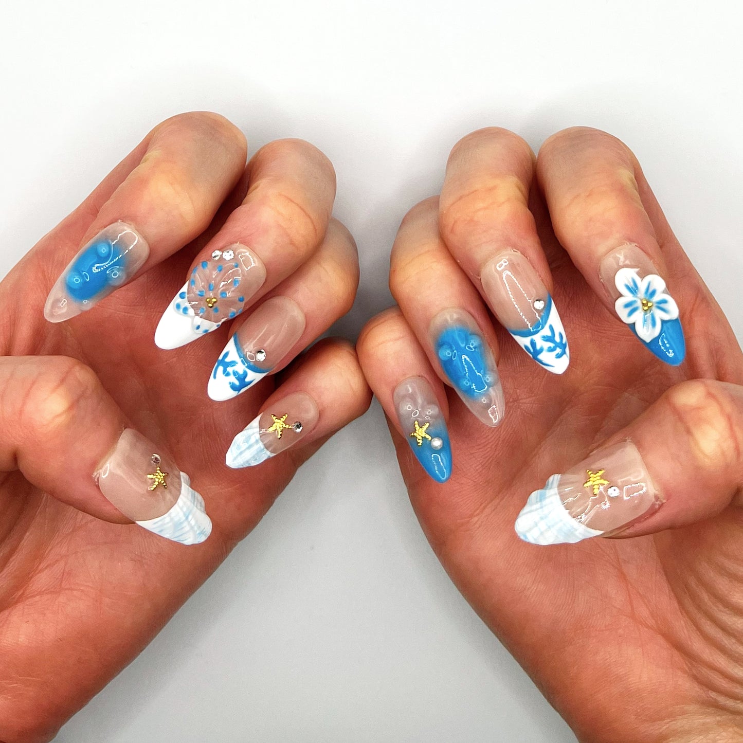 Handmade Press On Nail Tip - Ocean Bloom