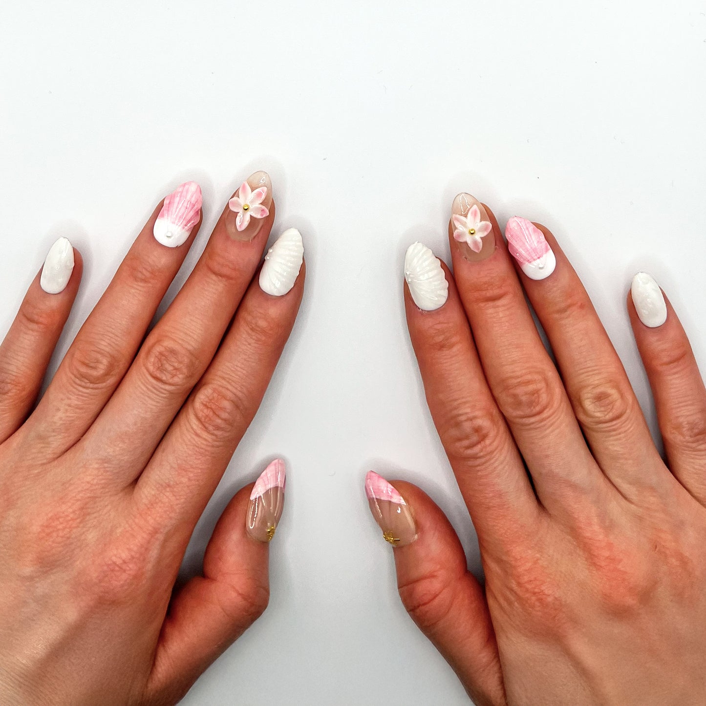 Handmade Press On Nail Tip - Seaside Blossom