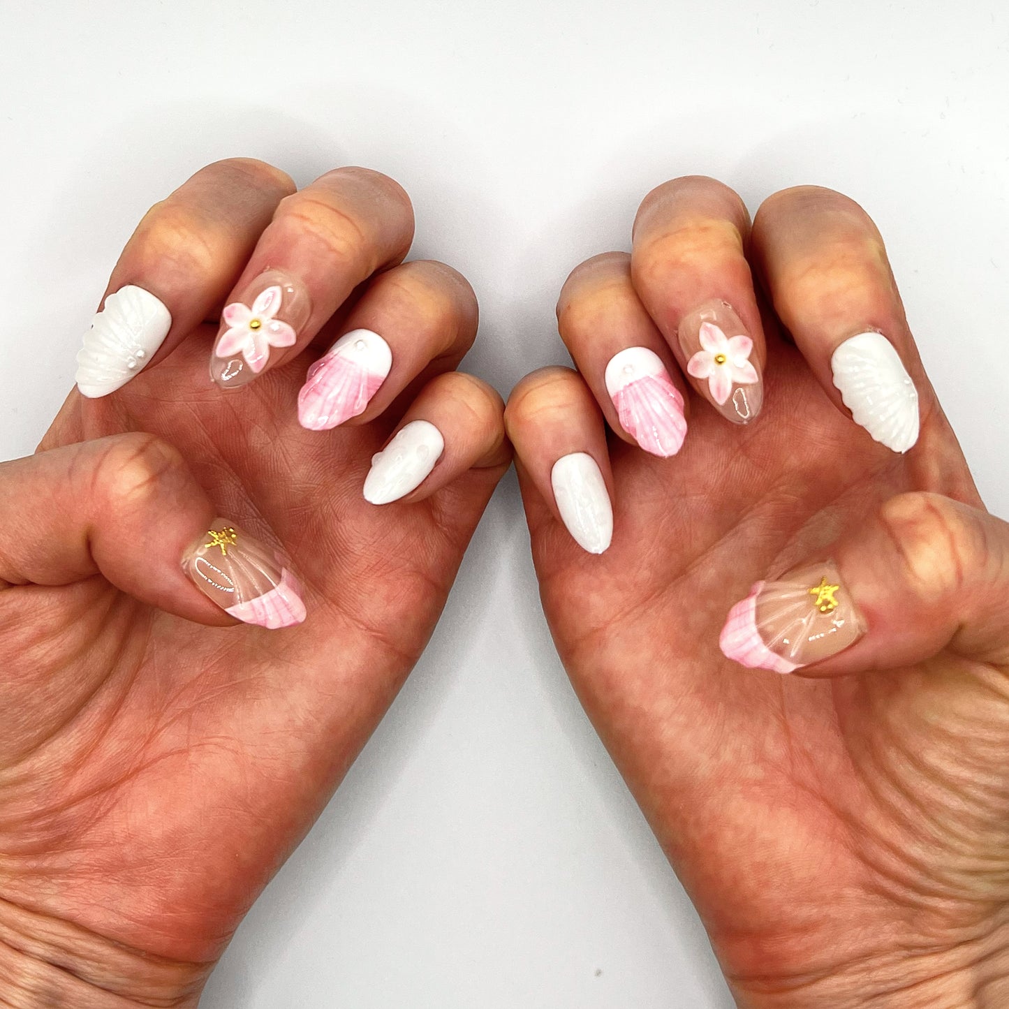 Handmade Press On Nail Tip - Seaside Blossom