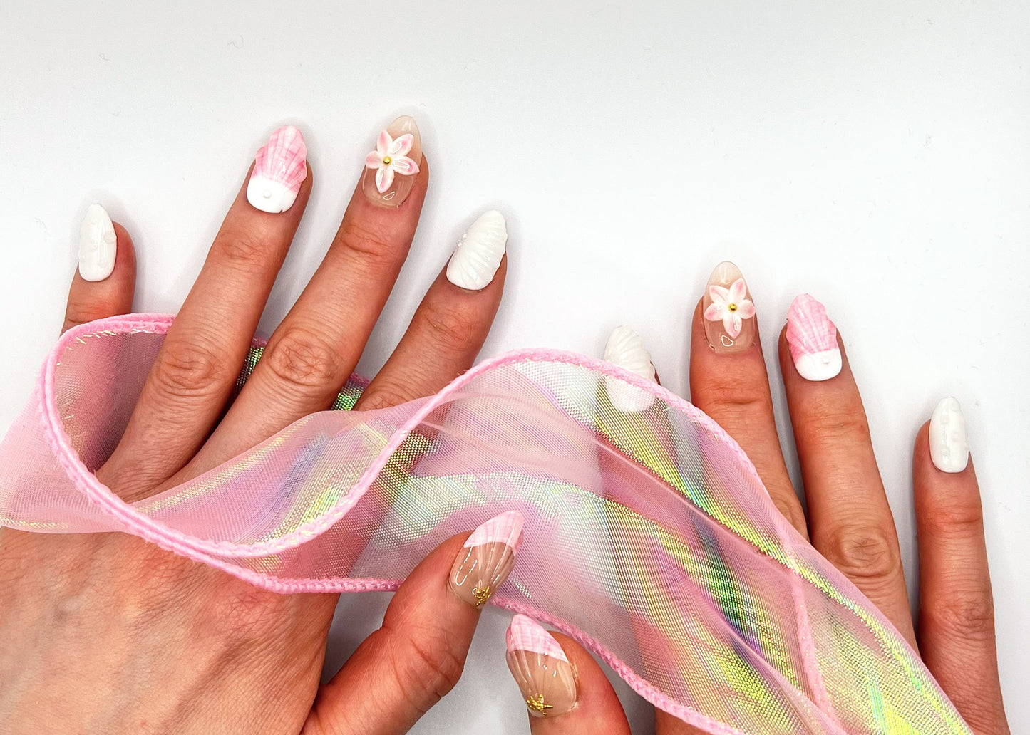 Handmade Press On Nail Tip - Seaside Blossom